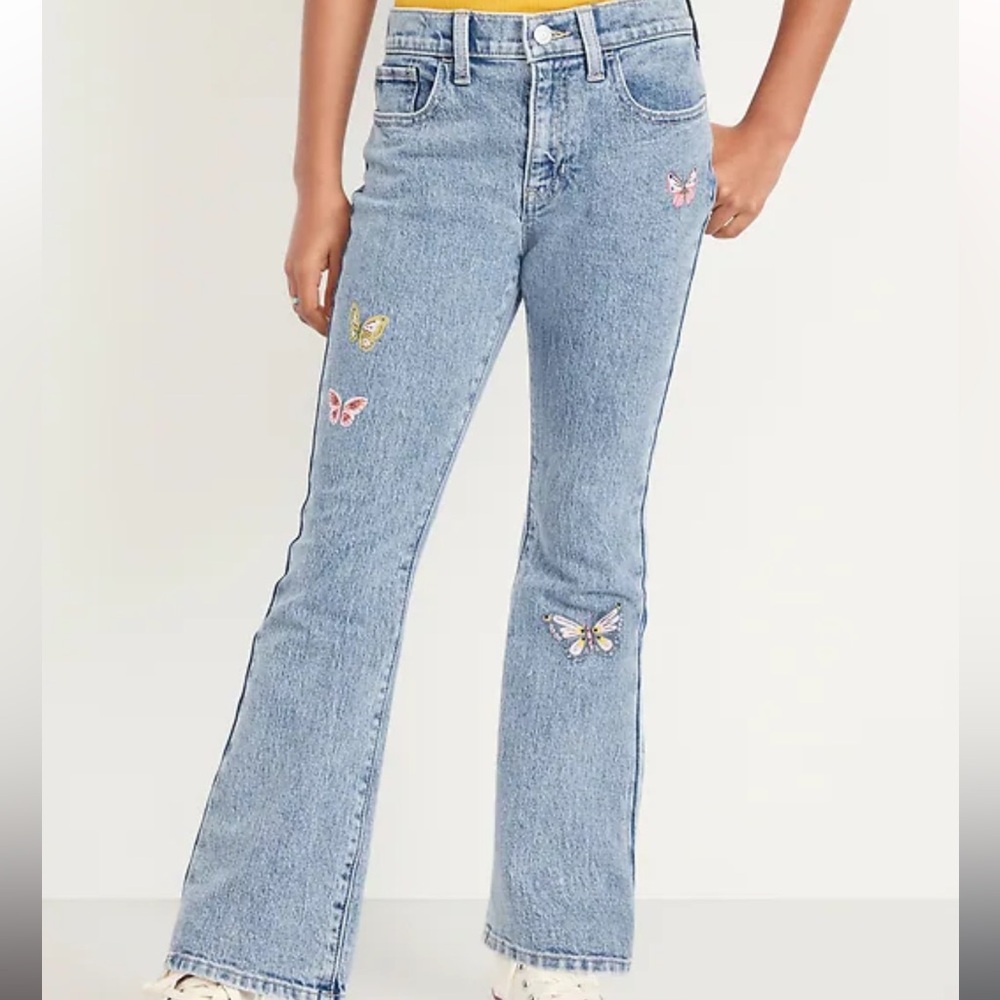 Old Navy High Waisted  Butterfly Embroidered Flare Leg Jeans, size 10